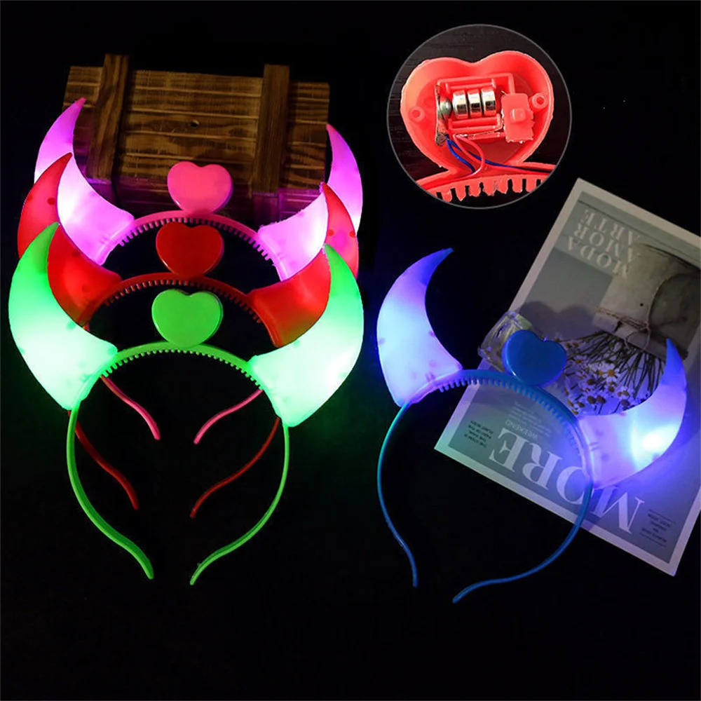 LED Cow Horn Headband Light Up Princess Luminous Hair Hoop Tiaras Flashing Hairband Halloween Christmas Wedding Party Supplies