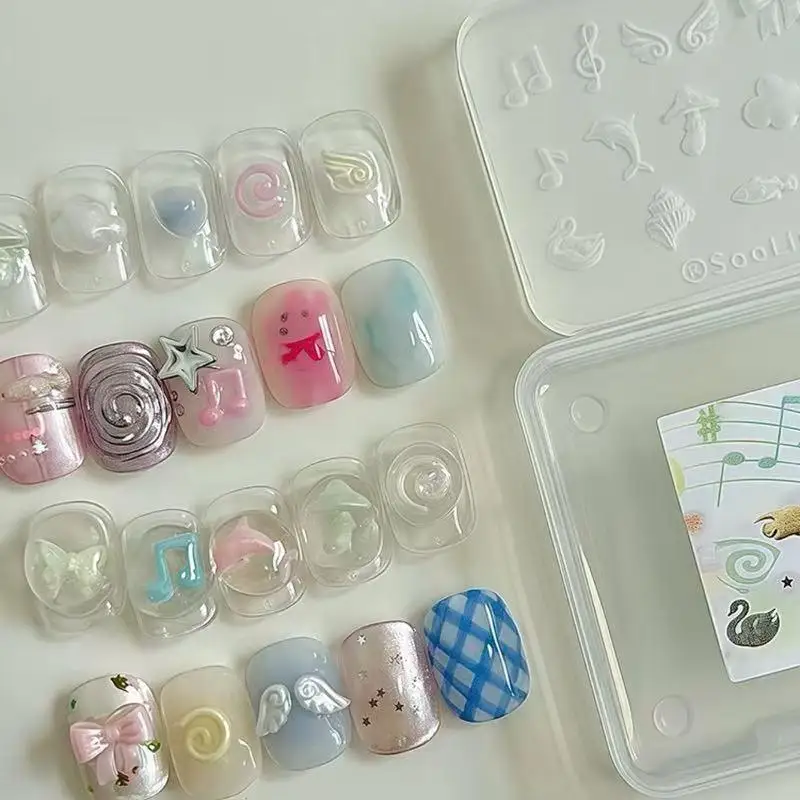1PC Nail Art Decorazione Unghie Modelli Cucciolo di cartone animato Bowknot Strumenti di progettazione per manicure Y2k Delfino Nota musicale Stampo per unghie in silicone