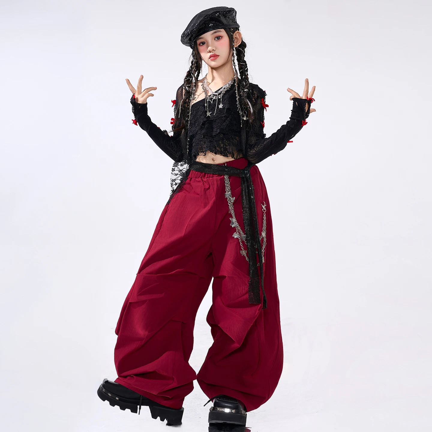 Girls Hip Hop Sweet Off Shoulder Crop Tops Cargo Pants Child Streetwear Girl Group Costumes Kids K-pop Street Dance Clothes Sets