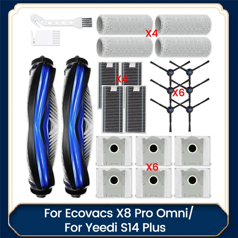 Комплект аксессуаров ABGP для Ecovacs X8 Pro Omni/Yeedi S14 Plus, детали пылесоса, основная боковая щетка, фильтры, роликовая швабра, тканевые мешки для пыли