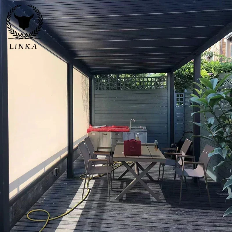 

Folded manual motorised adjustable louver pergola aluminum opening and closing patio outdoor electric opening pergola roof