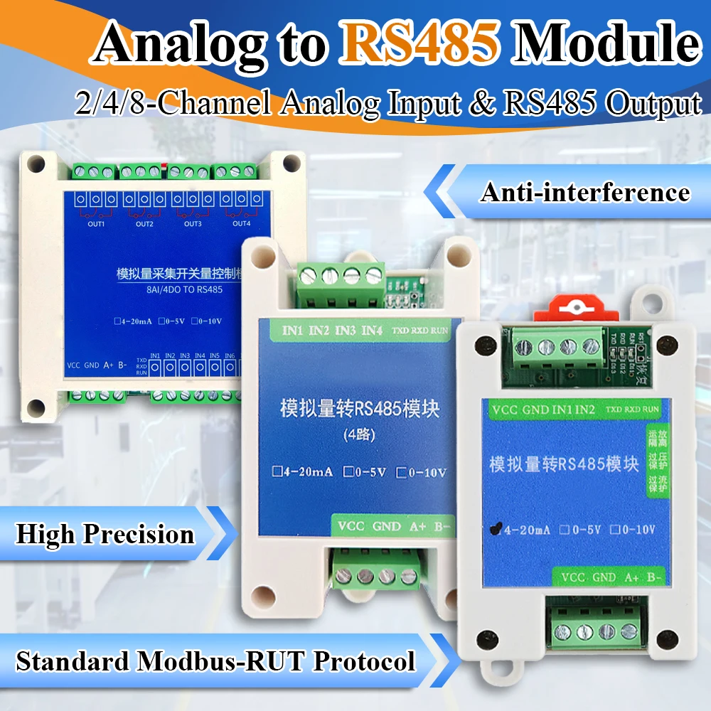 Moduł konwersji analogowy 4-20 mA 0-5 V 0-10 V na protokół RS485 Modbus RTU 2 4 8-kanałowe cyfrowe moduły transformacji RS485