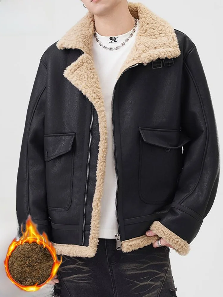 

TUCANO Genuine Leather Jaet Men's American Sle Zipper Closure Warmth Youth Thiened Winter Coat Stand Fit Faux Fur Co...