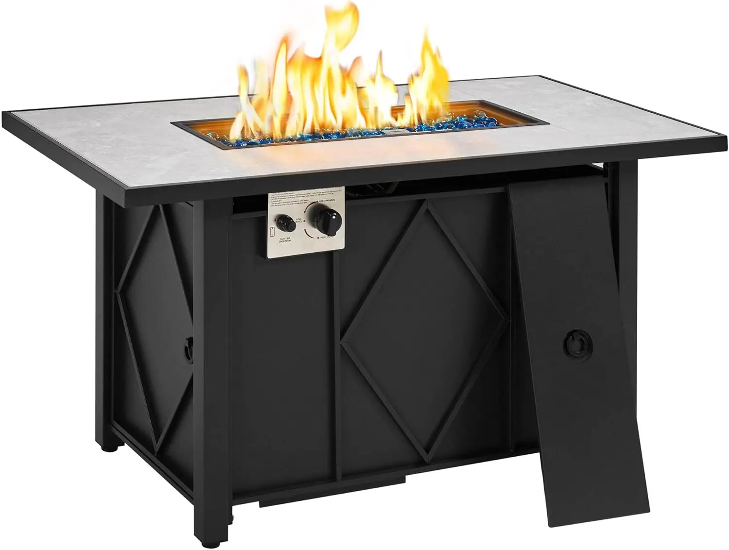 Propane Fire Pit 43 inch Gas Fire Pit Table 50,000 BTU Auto-Ignition 2 in 1 Gas Firepit with Ceramic Tabletop, Steel Base