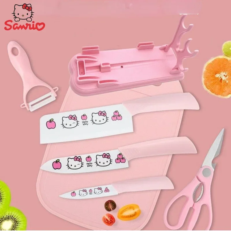 Sanrio  animation peripheral cartoon Kawaii Hello kitty anti-rust kitchen knife cutting board set creative fruit knife wholesale