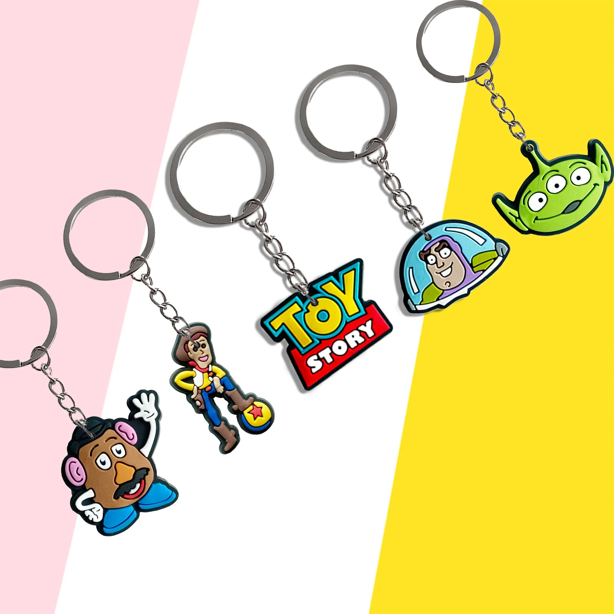 10Pcs Toy Story Party Keychains Buzz Lightyear Key Ring Birthday Christmas Carnival Prizes Party Gifts for Kids Baby Gifts Favor