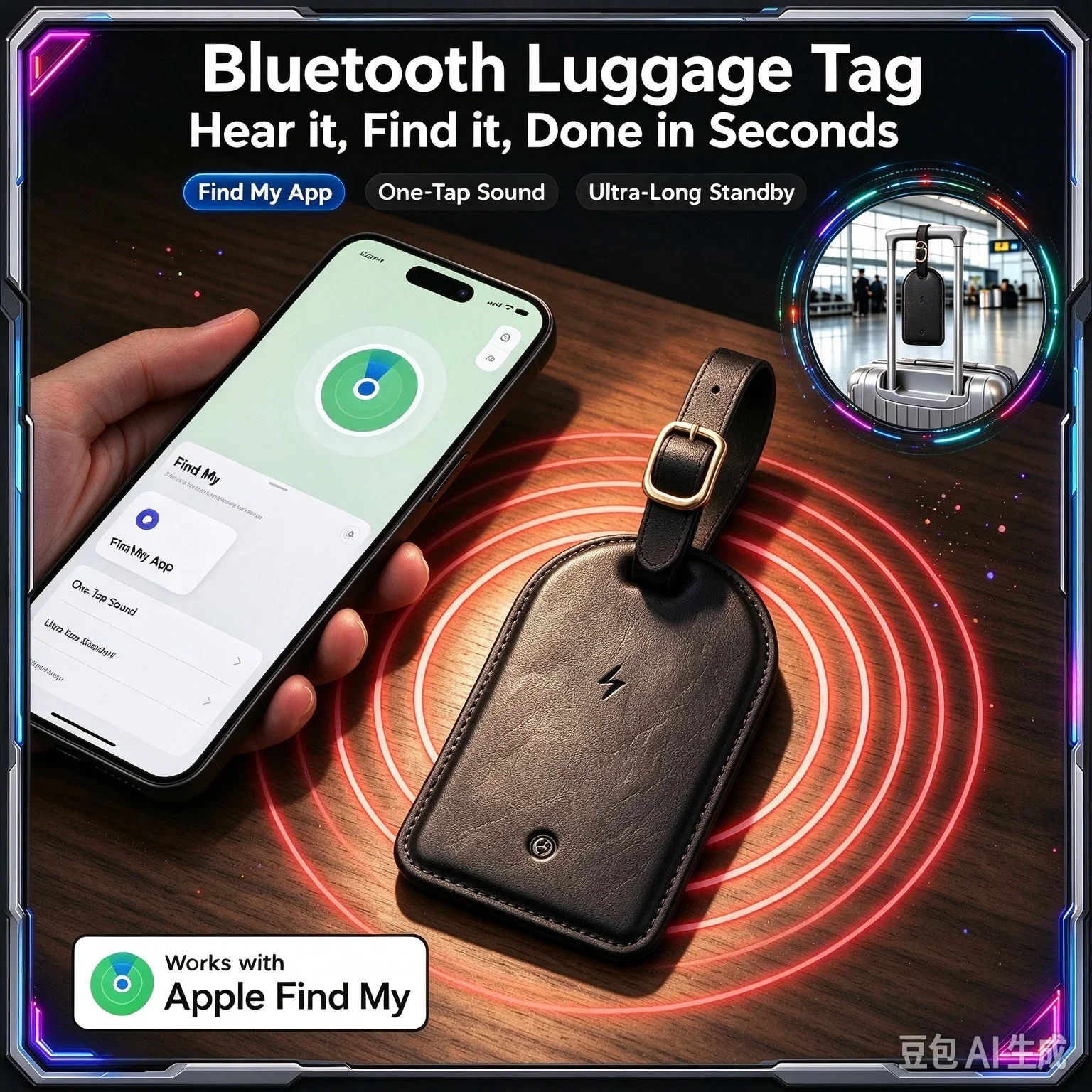 Smart Anti Lost Luggage Tag Locator Wireless Charging Tracker For Apple Find My,RealTime Location Finder For Travel Suitcase Bag