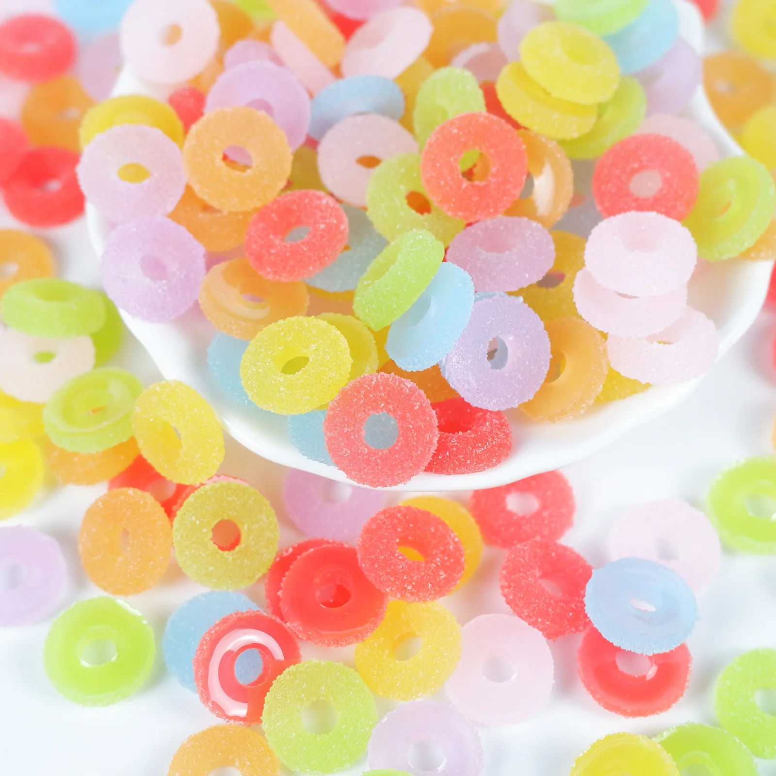 50Pcs/bag Multicolor Donut Resin Nail Charms - Mini DIY Craft Accessories for Manicures & Slime Embellishments