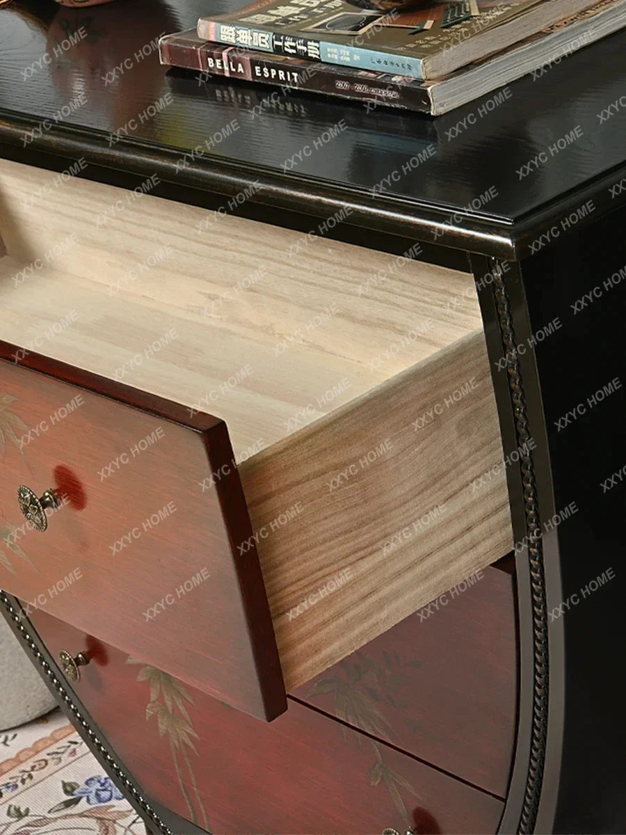 American Retro Aisle Solid Wood ，Drawer Storage ，Cabinet European Style Console， Country Distressed Side Cabinet.