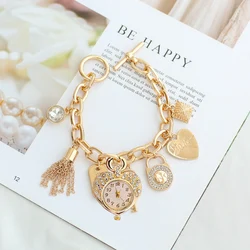 Fashion Love Rhinestone Dial Pendant Strap Women's Quartz Bracelet Watch