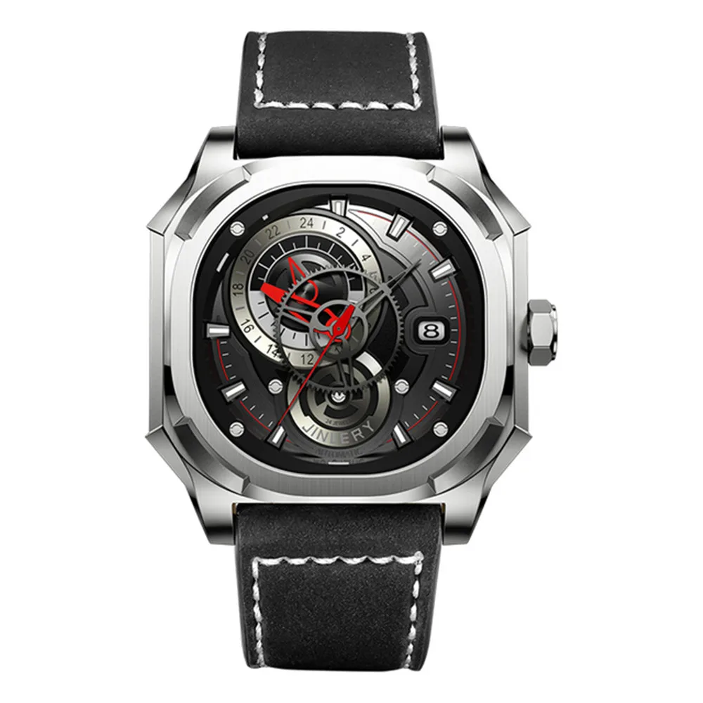 JINLERY Men's Richard Square Wrist Watch Mechanical Automatic Self-Wind Waterproof Sports Trendy Top Luxury Sapphire Clock Man
