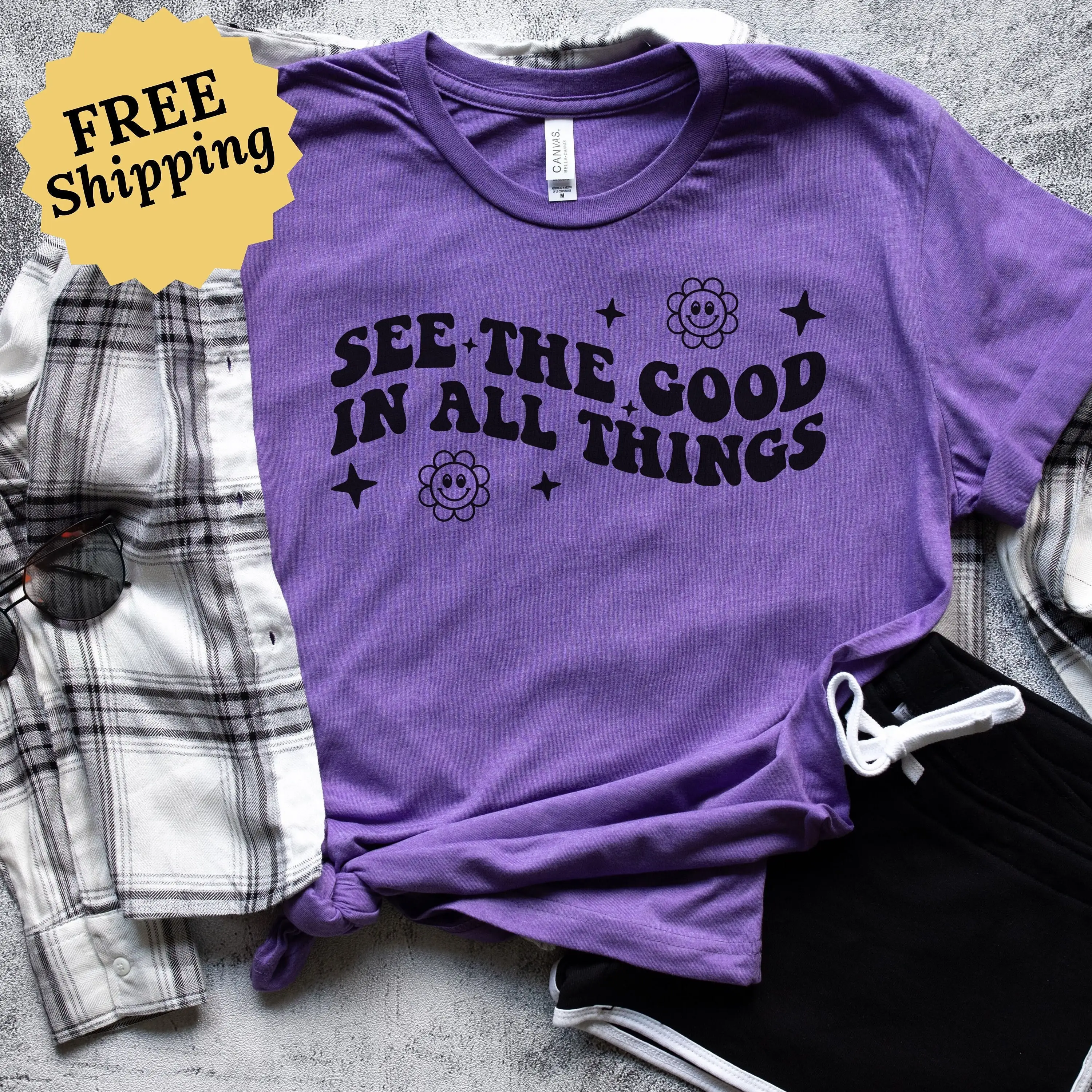 See The Good In All Things Bella Canvas T Shirt Color Heather Team Purple Tree Hugger Hippie Lover Of Trees Be Change