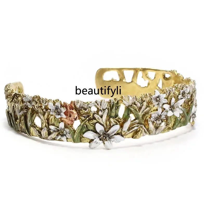 yj Lily Flowers and Plants Exquisite Mori Style Elegant All-Match Semi-Open Women's Bracelet Bracelet