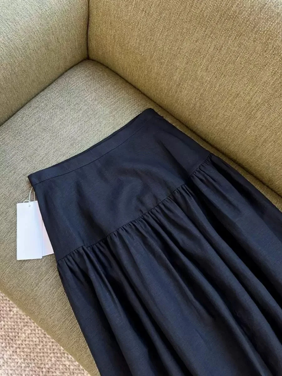 High Waist Gauze Pleated f Skirt Women's A-Line Midi Skirt Summer 2025 Season Versatile Sle Loose Fit Thin Gauze Splicing