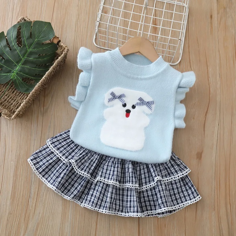 

Girls jumper waistcoat 2025 autumn new cartoon suit dress sweet and lovely baby 90-130cm