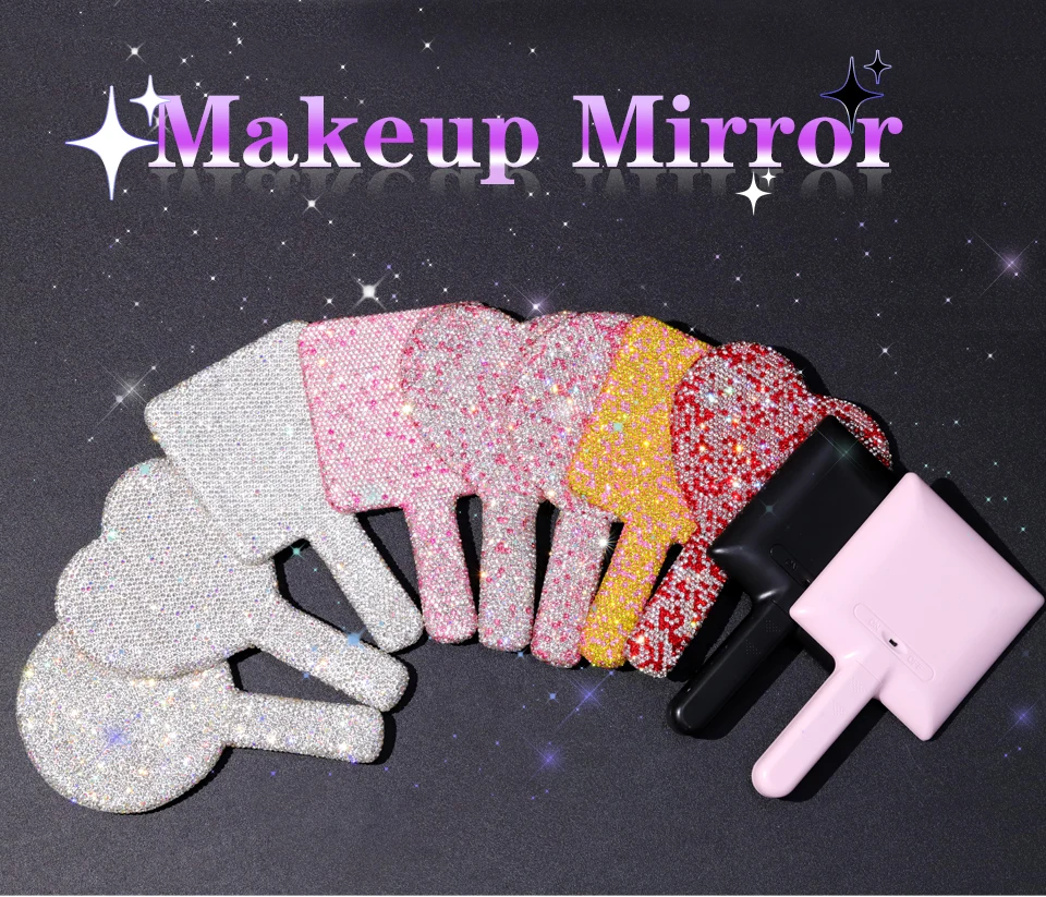 Diamond Handheld Makeup Mirror Love Heart Mirror Glitter Handle Makeup Cosmetic Beauty Tools Handheld Vanity Led Make Up Mirrors