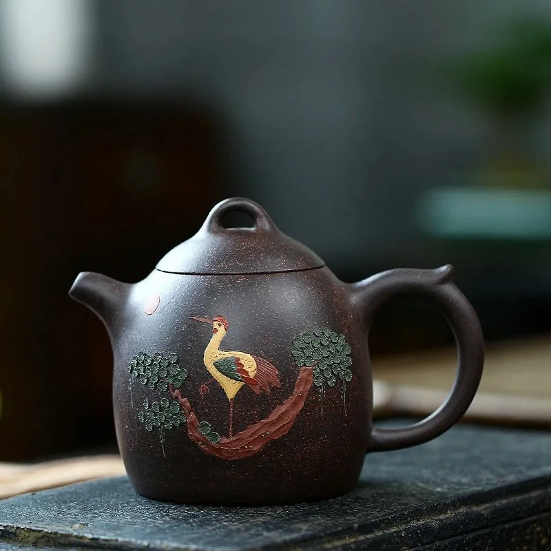 

350ML China Yixing Famous Pure Raw Ore Black Gold Sand Zisha Pot All Handmade Songhe Qinquan Teapot Kung Fu Tea Set Kettle Gifts