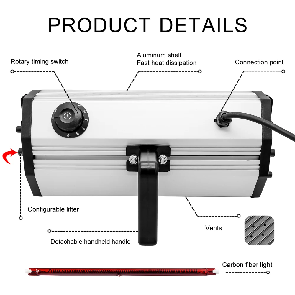 DATOU BOSS 2000W Infrared Paint Car Drying Lamp Shortwave Heating Paint Lamp with Liftable Bracket Drying Light for Car Body