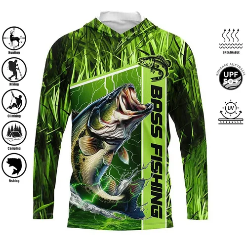 Imagen 2 del producto Camisa de pesca de manga larga para hombre, camisa de rendimiento UPF 50+, protección Uv, camisetas de secado rápido, ropa de pesca transpirable, camisas