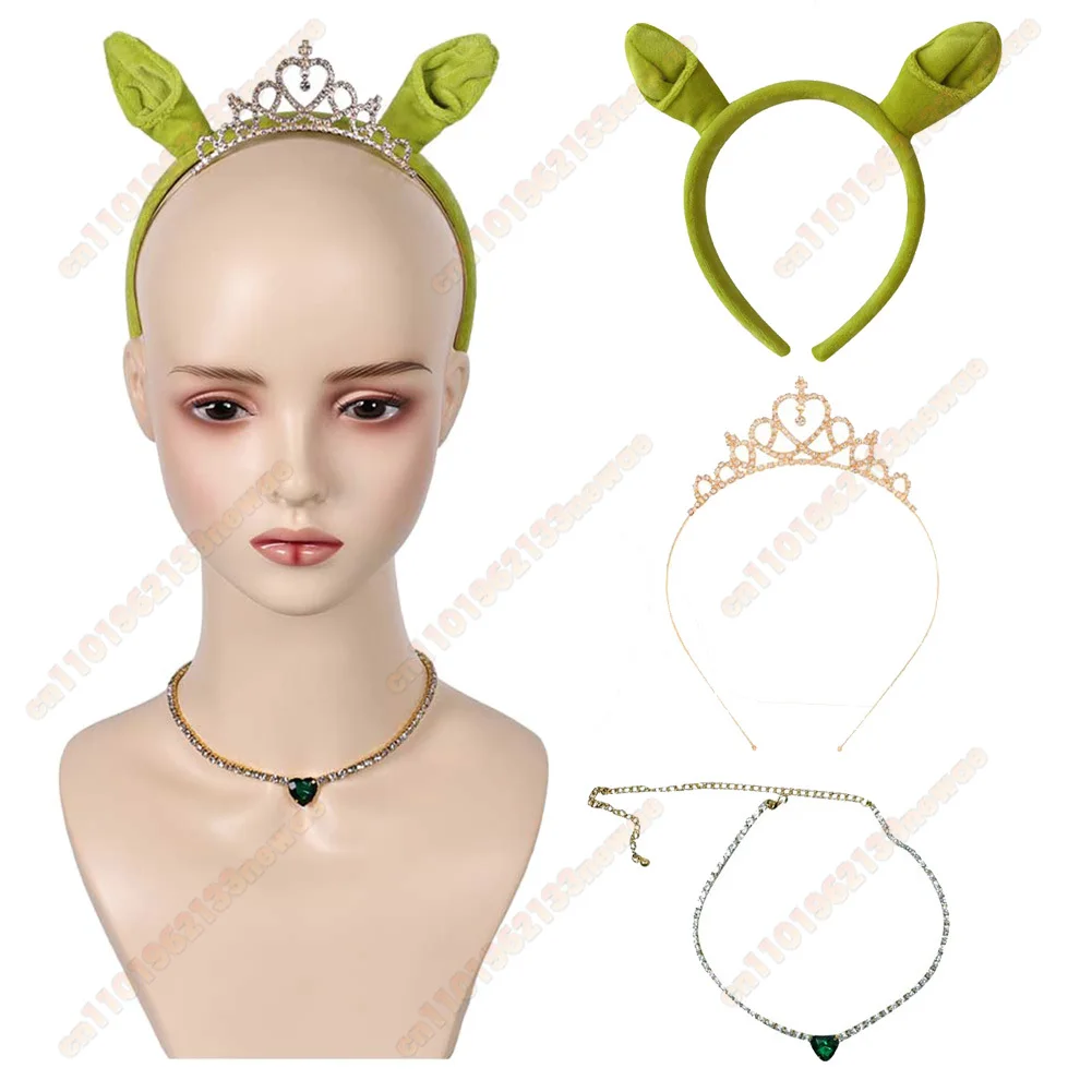 Fiona couronne collier vert bandeau avec oreille dessin animé princesse Cosplay fantaisie Costume accessoires femmes Roleplay Fantasia accessoire