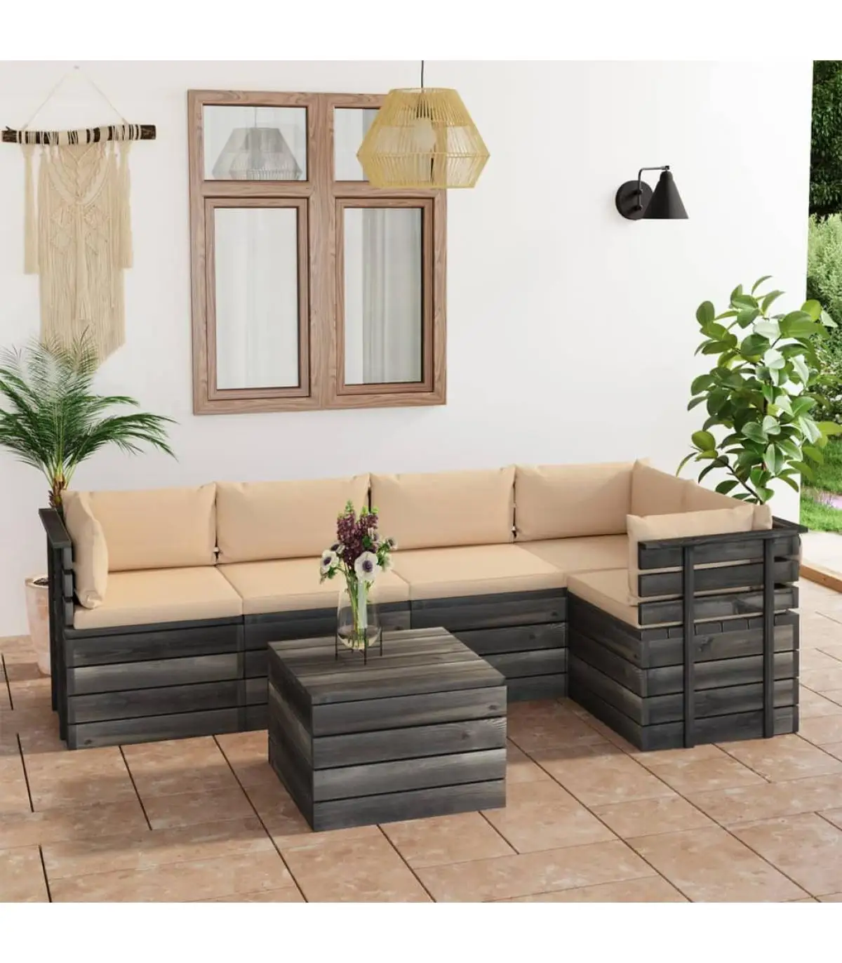 Garden sets garden pallet furniture for garden 6 PCs Pine solid wood cushions