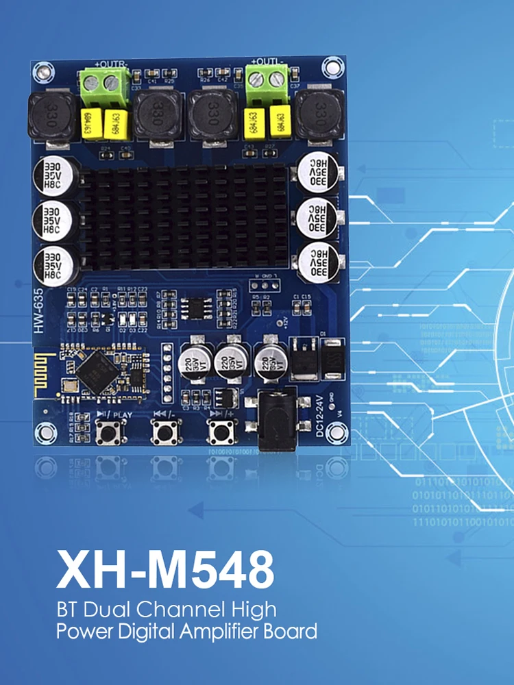 XH-M548 Digital Power Audio Amplifier Board Dual Channel Power Amplifier Module TPA3116D2 Bluetooth-compatible DC12-24V