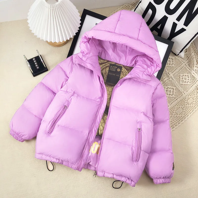 Trendy hot black gold children's down jacket, thickened medium to large children's white duck down short jacket, extremely cold