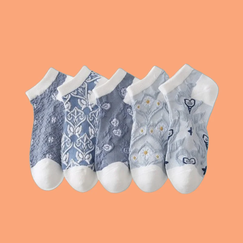 

5/10 Pairs High Quality Women's Flower Short Socks Sweat-absorbent Classical Small Shallow Mouth Breathable Women's Boat Socks