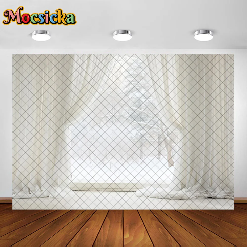 Mocsicka Photography Background Christmas Tree Wreath Window Room Decoration Backdrop Family Xmas Holiday Portrait Studio Prop