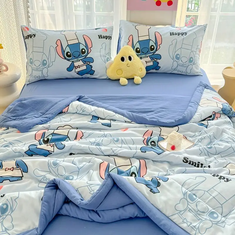 

Disney Stitch Mickey Cartoon cute summer cool quilt four-piece creative is a girly heart student dormitory bed sheet pillowcase