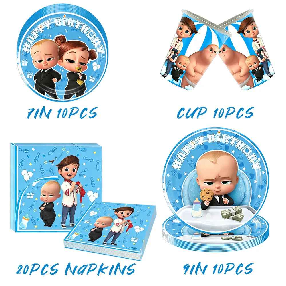 Boss Baby Cartoon Geburtstagsparty Dekorationen Hintergrundbanner Teller Becher Servietten Tischdecke Ballons Jungen Mädchen Party Babyparty – Detail 7