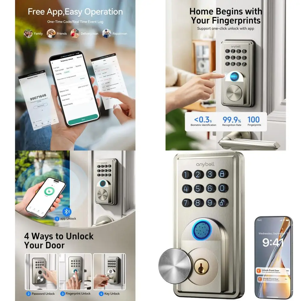 Electronic Keypad Deadbolt with App Control and Auto-Lock, Easy Install for Front Doors, Satin Nickel Finish