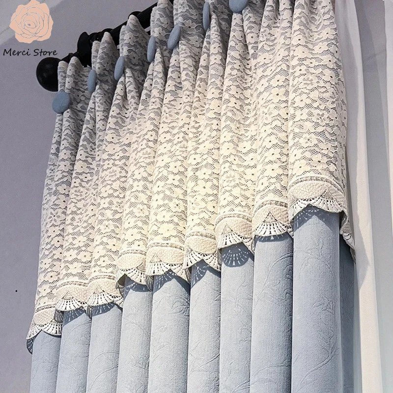 

Blackout Chenille Custom Made Modern Lace Curtains for Living Room Bedroom with Decorative Head Thermal Insulated Window Drapes