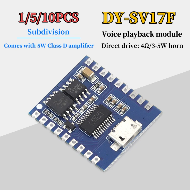 DY-SV17F Voice Playback Module IO Trigger UART Serial Port Control USB Download Built-in Flash MP3 Audio Module