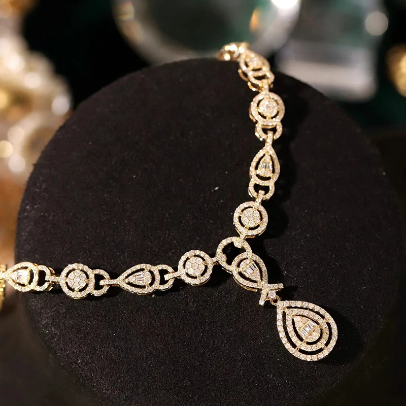 Aazuo 18K White Gold Yellow Gold Real Diamonds 1.5ct Luxury Necklace For Women Advanced Banquet