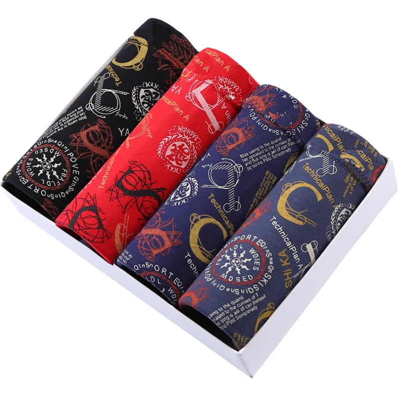 Calzoncillos Bóxer transpirables para hombre, ropa interior Sexy con estampado suave, a la moda, 4 unidades por lote