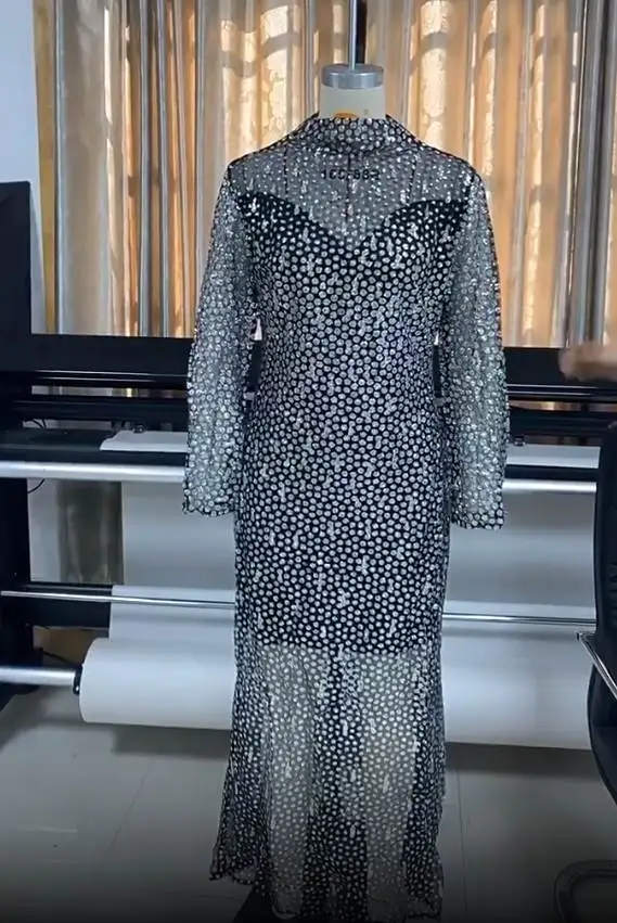 Printemps 2023 femmes longue Sve coupe ajustée soirée Dr Gold Emed Midi Dr Faionable fermeture éclair conception Polyester tissu