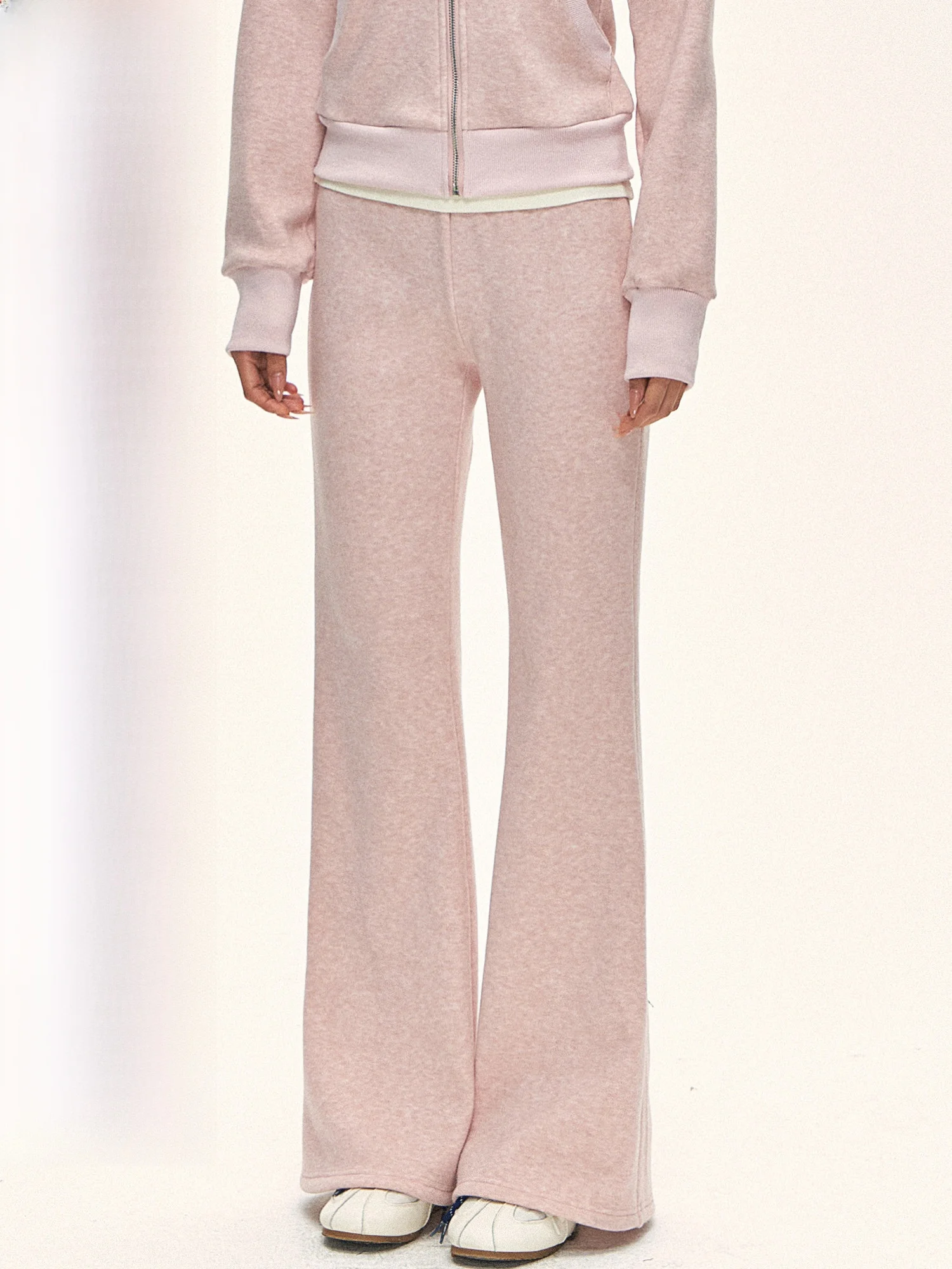 

Pink Fce Lined Flared Casual Sports Pants Women's Autumn Winter Set with Hoodie Two Piece Korean Sle High Waist Straight...