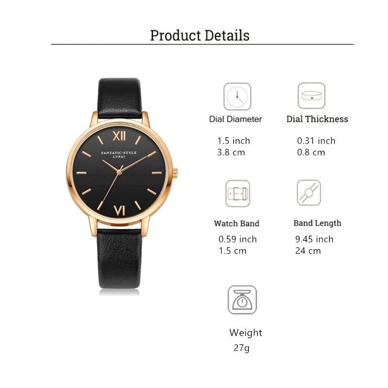 5pcs/set fashion PU leather quartz women casual watch