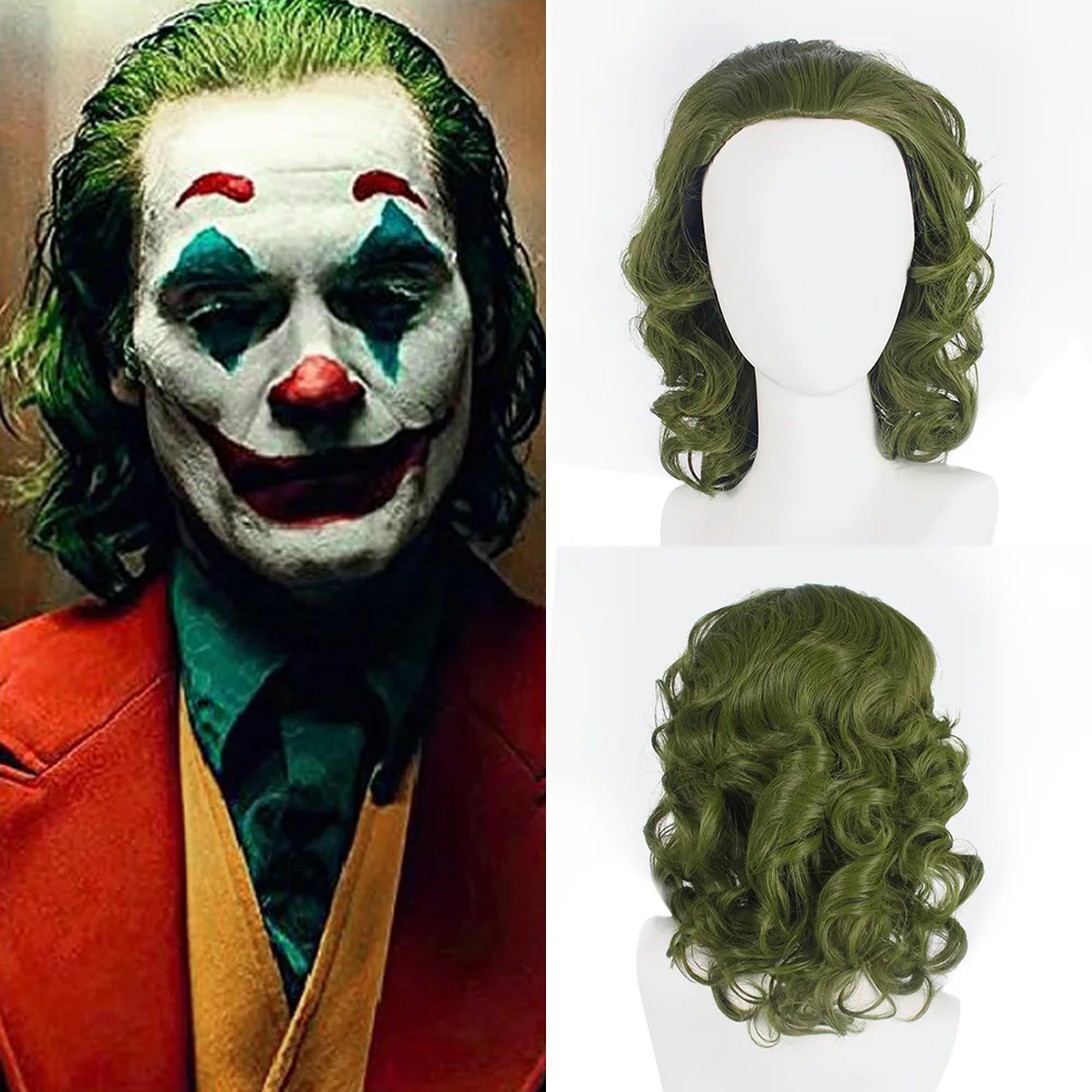 European And American Movie Cosplay Clown Joker Fryer Green Medium Length Curly Hair Cos Wig Halloween Headband DM9077