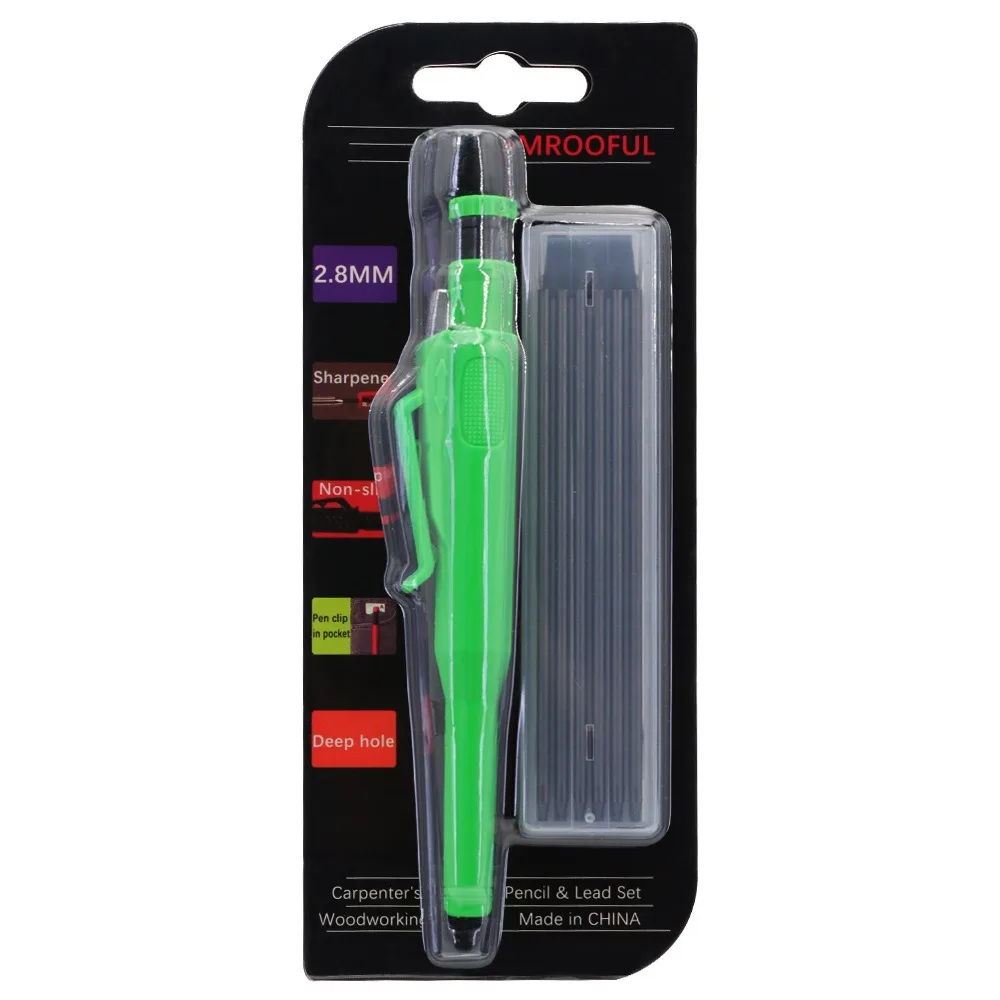 

2.8mm Lead Woodworking Pencil Set Built In Pencil Sharpener Long Headed Carpenter's Pencil Set 2B Lead With Sheath
