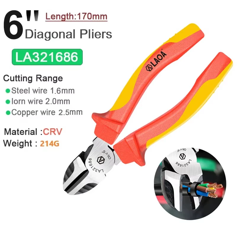 LAOA VDE Drahtschneider 6'' 7'' 8'' Isolierte Kombination Diagonal Spitzzange Elektriker Werkzeug Hochspannungswiderstand