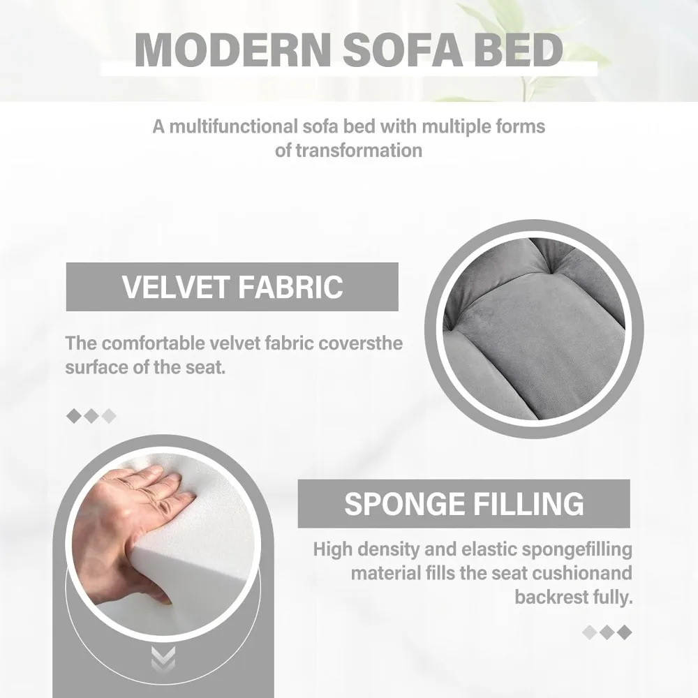 Convertible Sofa Bed,3 in 1 Velvet Sleeper Sofa Pull-Out Bed,55'' Loveseat Sleeper Sofa Bed with Adjustable Backrest with image 5