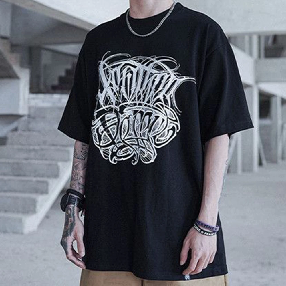 Pure Cotton American Street Retro Short-sleeved T-shirt Summer New Chicano Tattoo Hip-hop Loose Round Neck Top Men's Clothing