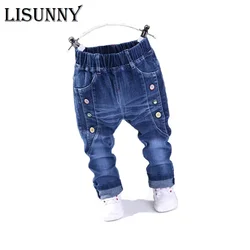 2024 Spring Fashion Boys Jeans Baby casual Color buckle Pants Kids Elasticity Jean Boy Trousers Autumn Children Denim 1-6Y