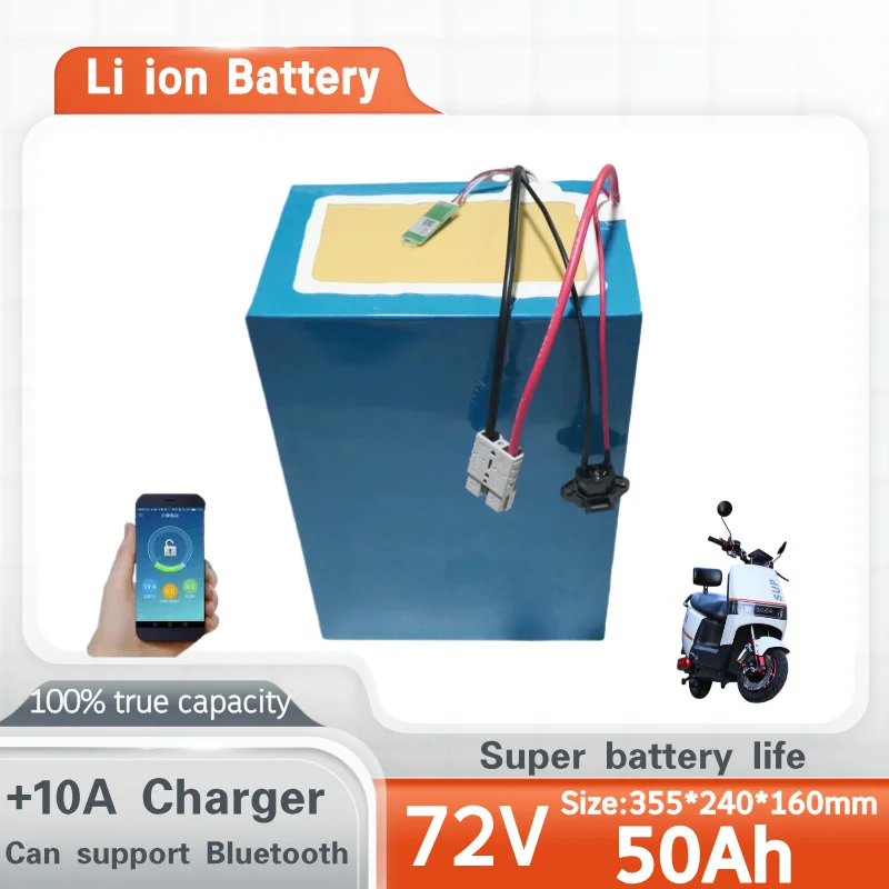 

Lithium-ion 72V 50Ah avec Bluetooth pour Vélo, Scooter, Moto, Camion-grue, Chargeur 10A, 5000W, 10kW