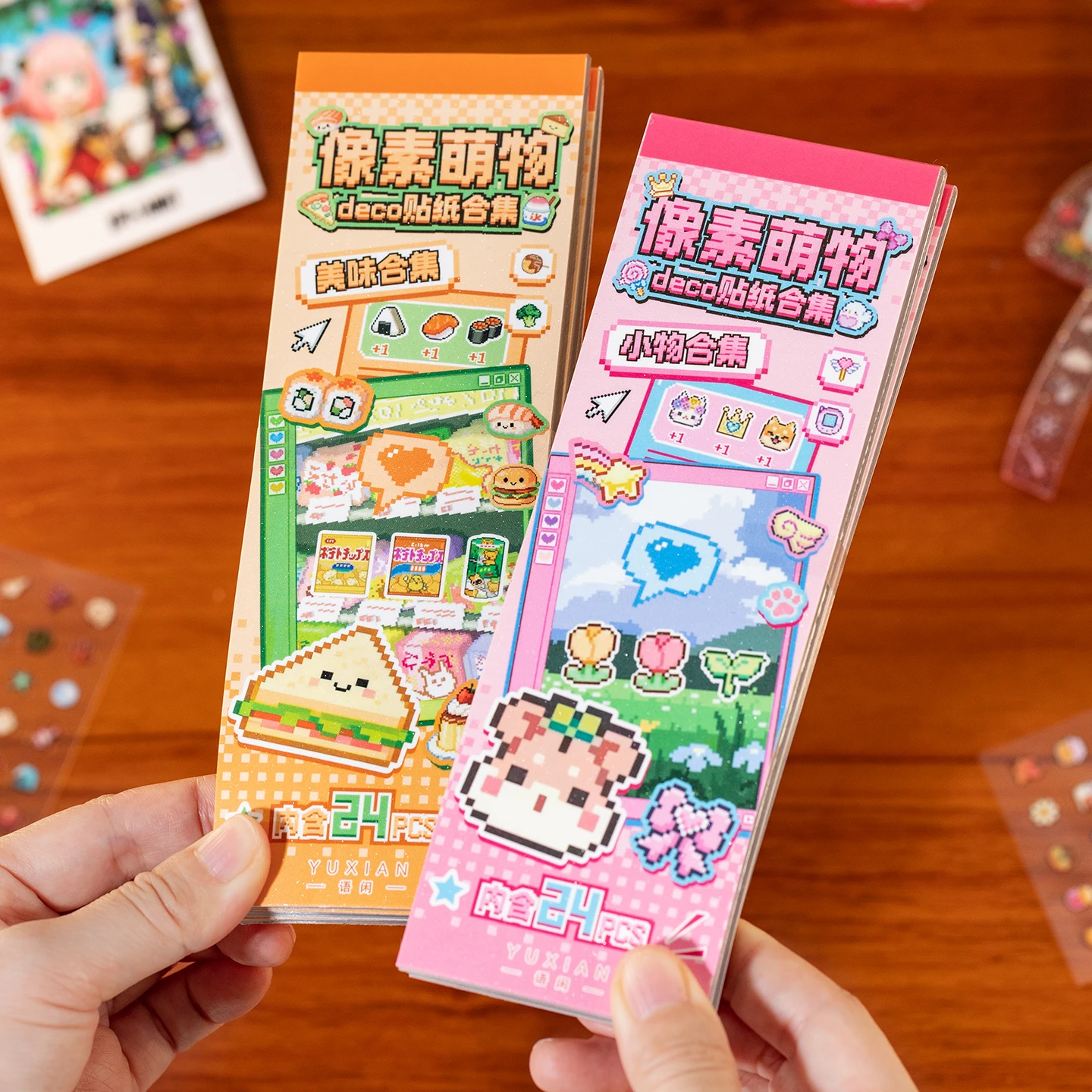 24 Sheets/Book Mini Pixel Cute Creature PET Sticker Set for DIY Scrapbook Phone Case Notebook Decoration Craft