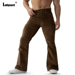 Men's Stand Pocket Elegant Corduroy Pants Dark Brown Flare Trousers Plus Size 3xl Mens Fashion Zipper Pants Full-Length Bottoms