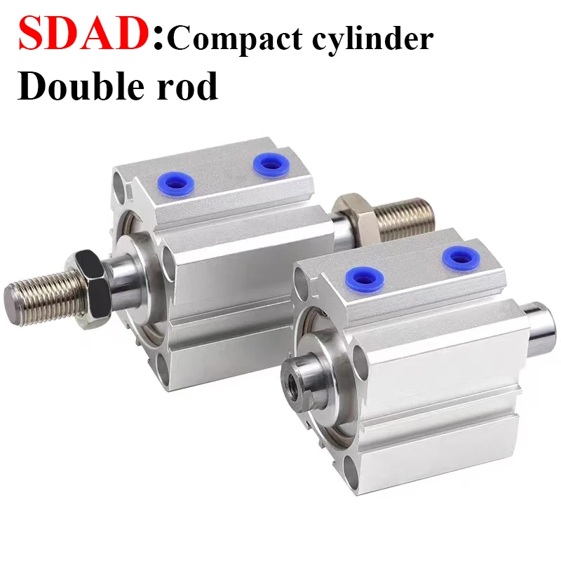 SDAD Bore 12/16/20/25mm Stroke 5 to 100mm SDAD12X5 SDAD25X100-B SDAD20X80-B Pneumatic Air Double Rod Compact Cylinder