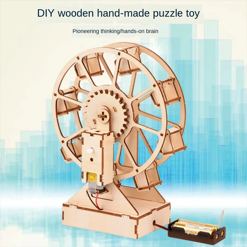 Wooden Diy Three-dimensional Electric Ferris Wheel Puzzle Children's Educational Toys 3d Model Crafts Gifts Ornaments P286